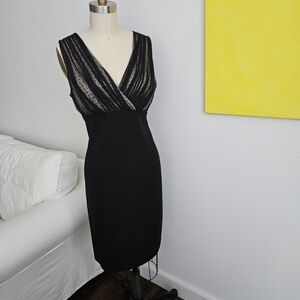 Maggy London Black Pleated Midi Dress. Size 8